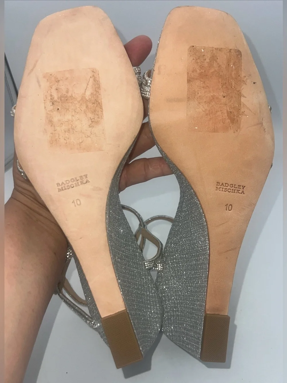 Badgley Mischka Unity Wedge Heel Sandal Leather  Outsole W/Rhinestone Size 10